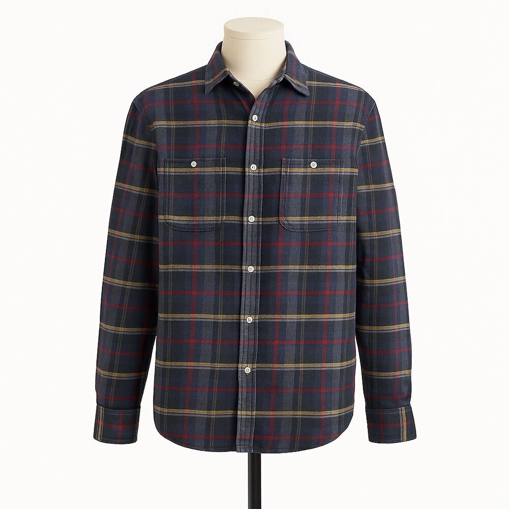 J. Crew Men’s Button Down Plaid Flannel Shirt Size XL Blue, Grey, Yellow, Red